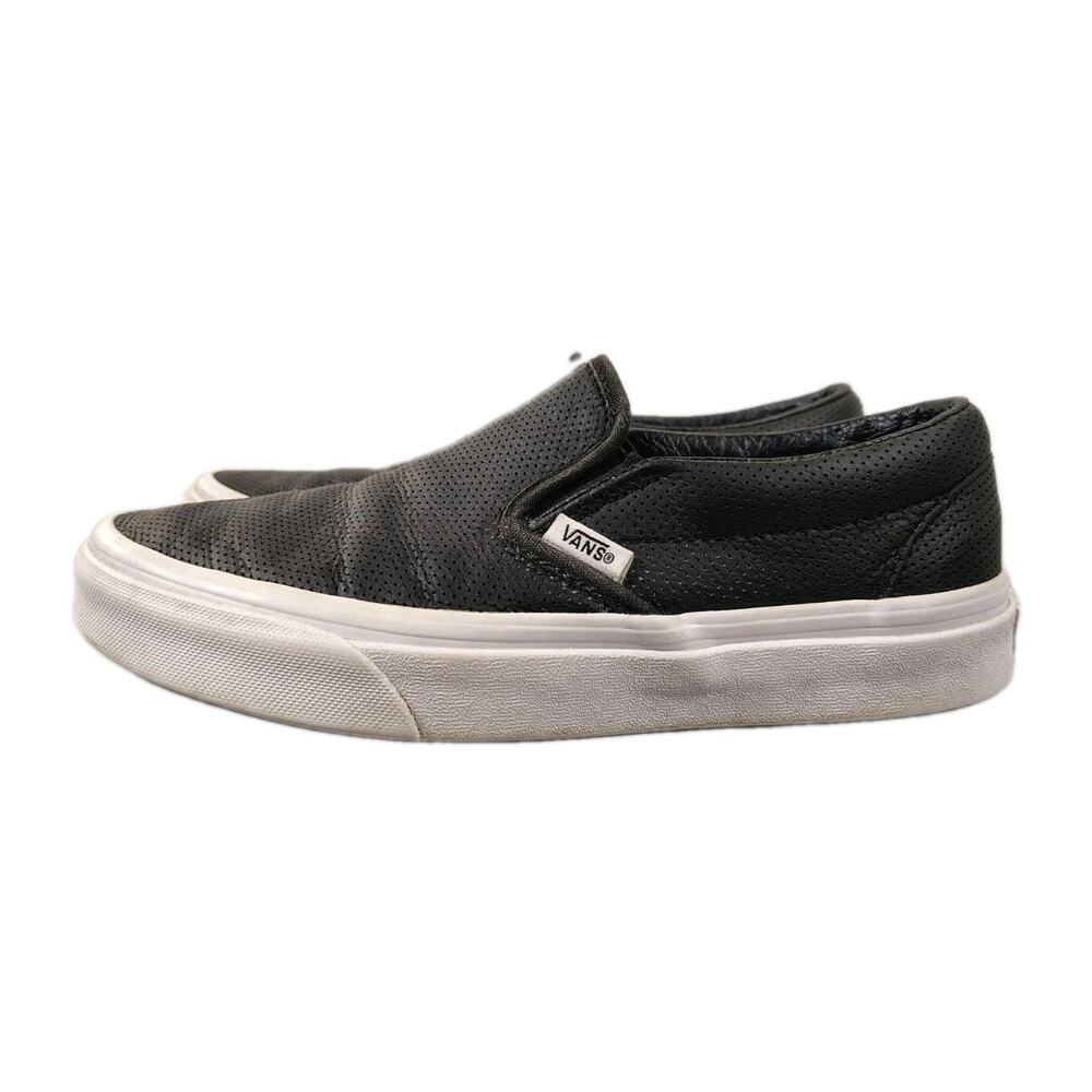 Vans Slip On Shoes Womens 7 Black Leather Casual Classic Low Top Sneakers 721356